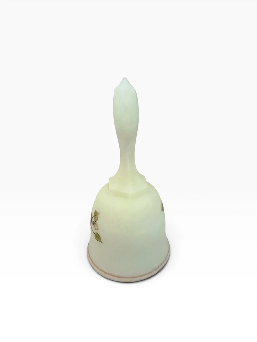 Vtg Fenton Art Glass Vaseline Bird Bell Signed by Kay Cunningham Mothers Day ‘80